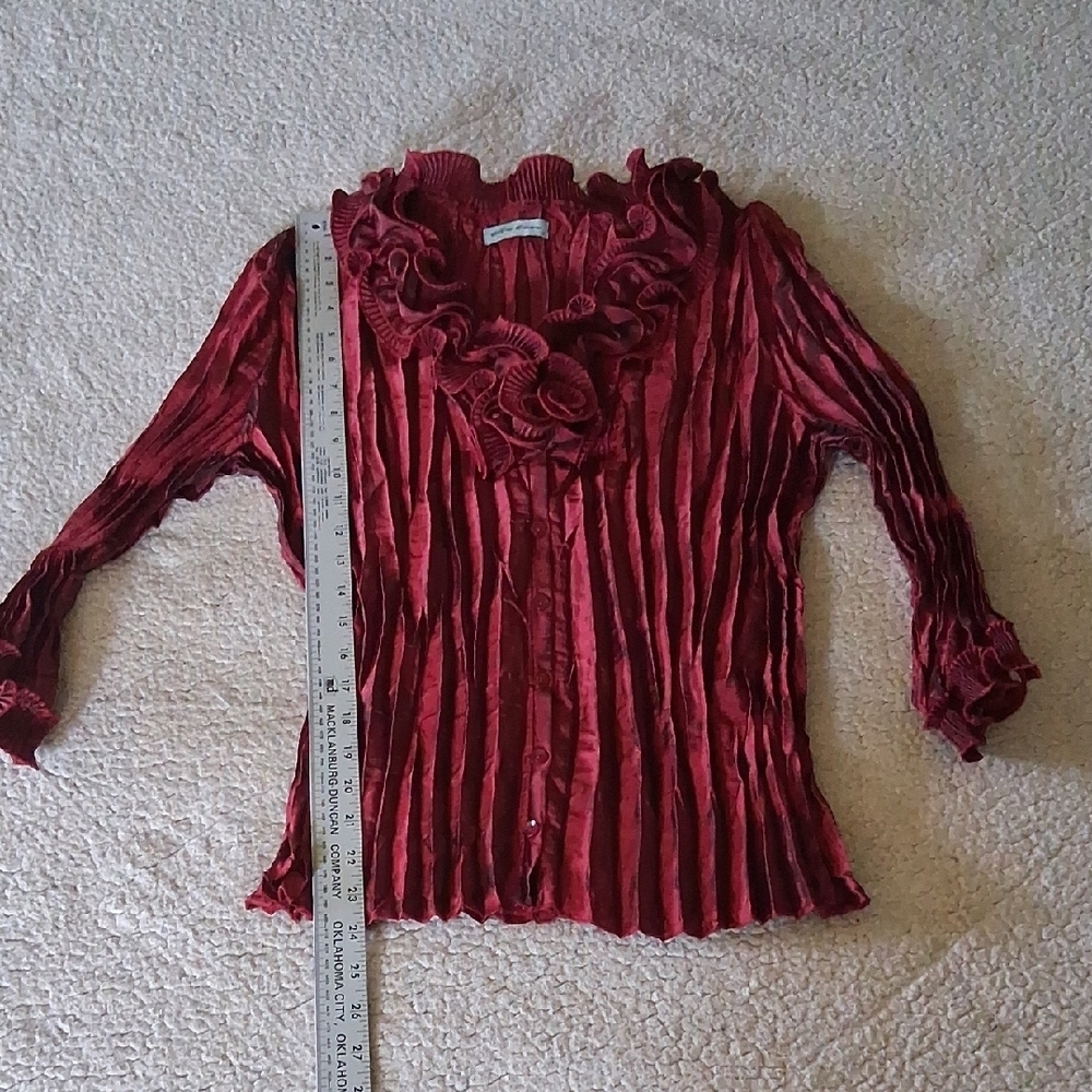 Chic Ruffled Burgundy Blouse - Picture 5 of 6